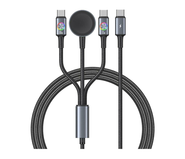 USAMS Kabel 3w1 z ładowarką indukcyjną 72W do USB-C stalowy - 1569028 - zdjęcie
